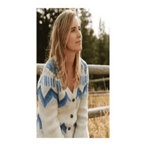 Faherty Womens Fair Isle Cardigan Sweater Size S Baby Alpaca Cream Blue Boho